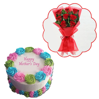"Round shape designer pineapple cake -1kg , 8 Red roses flower Bunch - Click here to View more details about this Product
